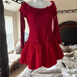 Off-Shoulder Red Peplum Dress
